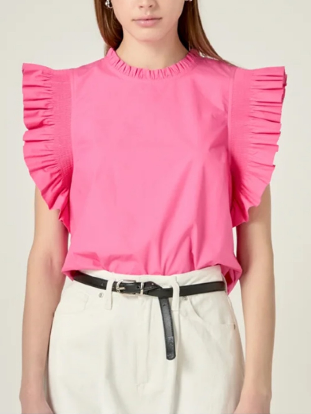 English Factory Ruffle Sleeve Poplin Top Pink Size XS